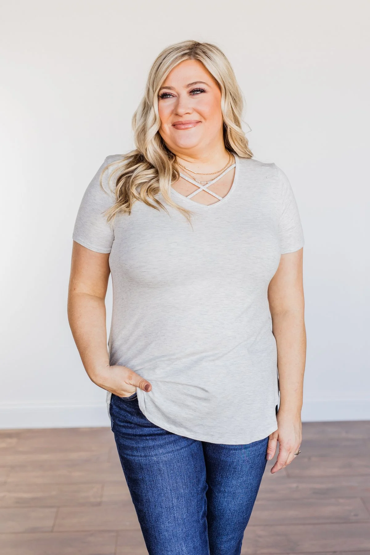 Good Moods Criss-Cross Top- Heather Grey - Image 4
