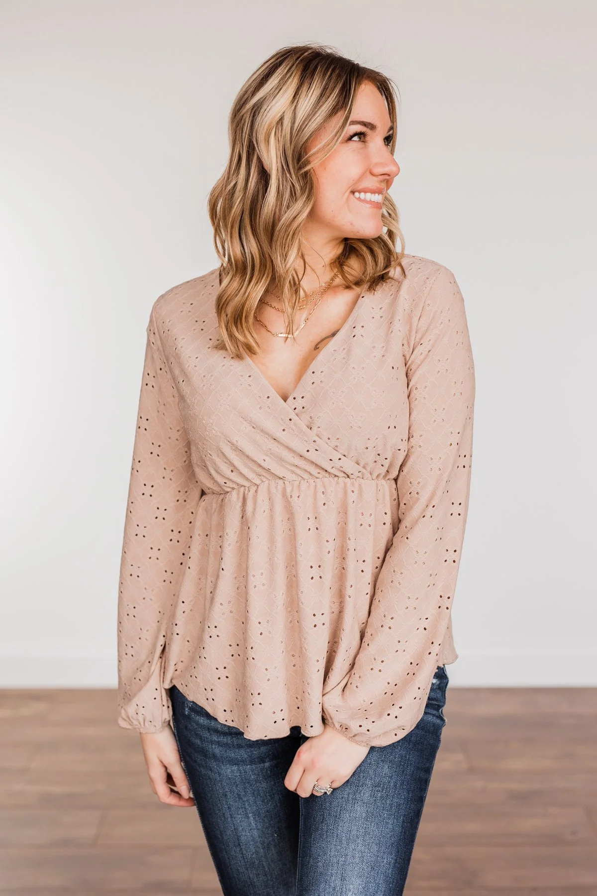 Good Morning Beautiful Babydoll Top- Taupe - Image 4