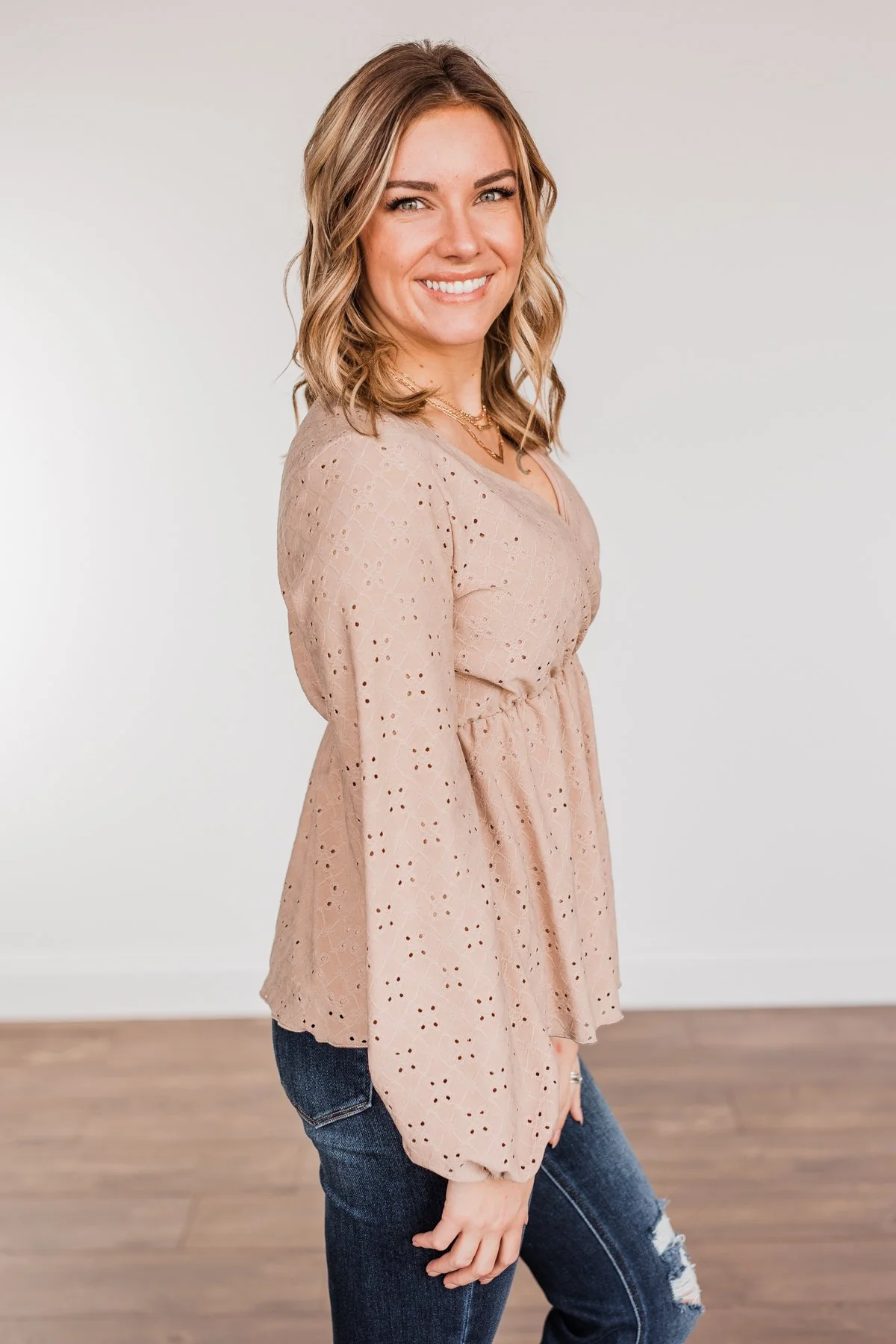 Good Morning Beautiful Babydoll Top- Taupe - Image 7