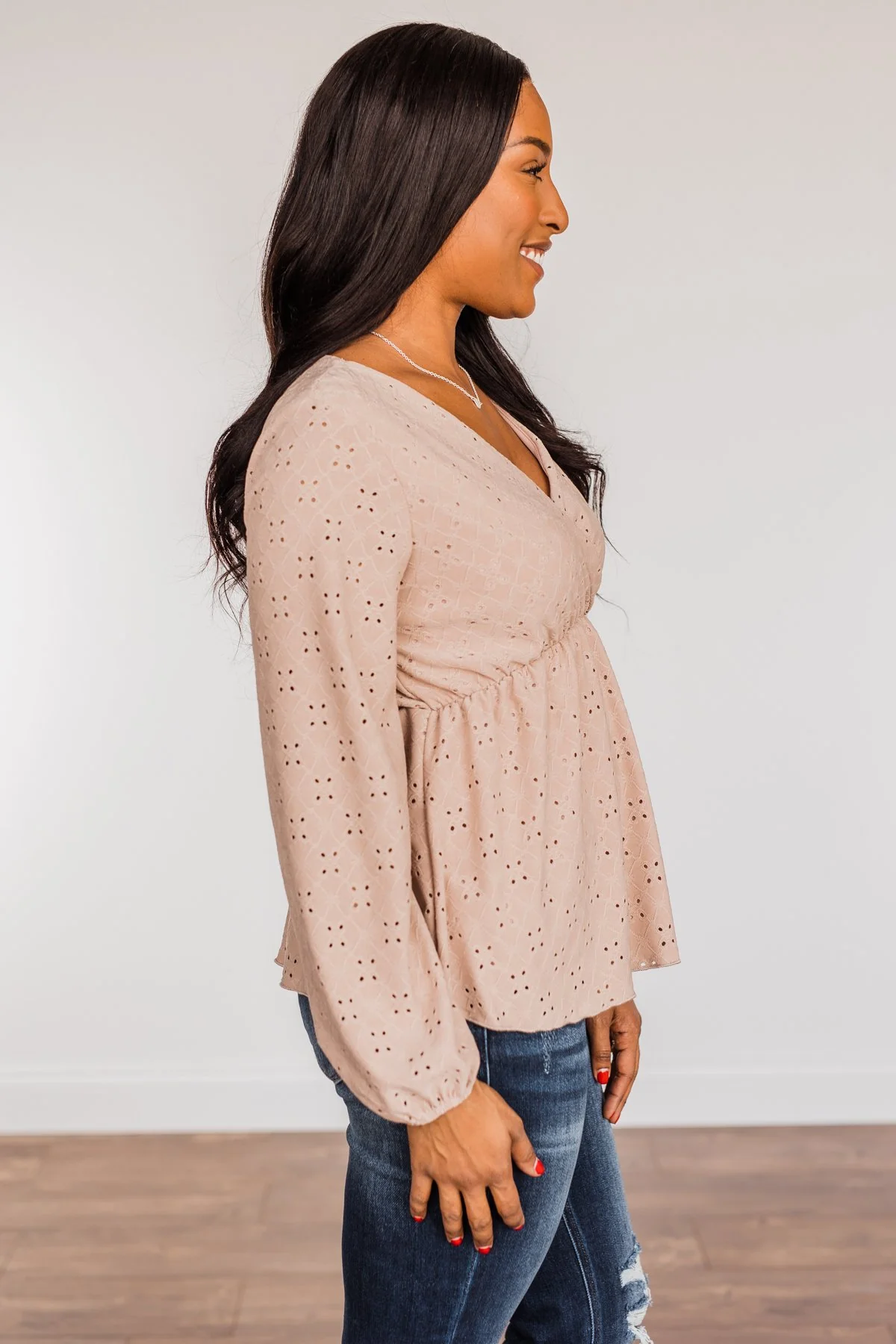 Good Morning Beautiful Babydoll Top- Taupe - Image 8