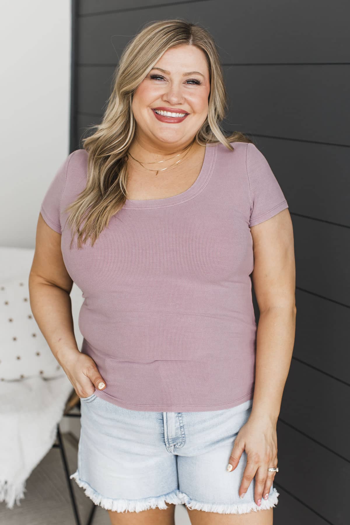 Good Opportunities Short Sleeve Ribbed Top- Dusty Lilac - Image 2