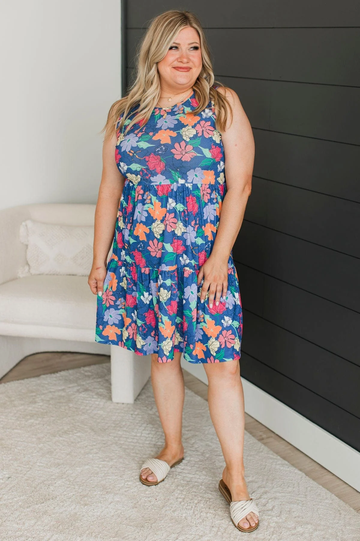 Good Reputation Floral Sleeveless Dress- Navy - Image 2