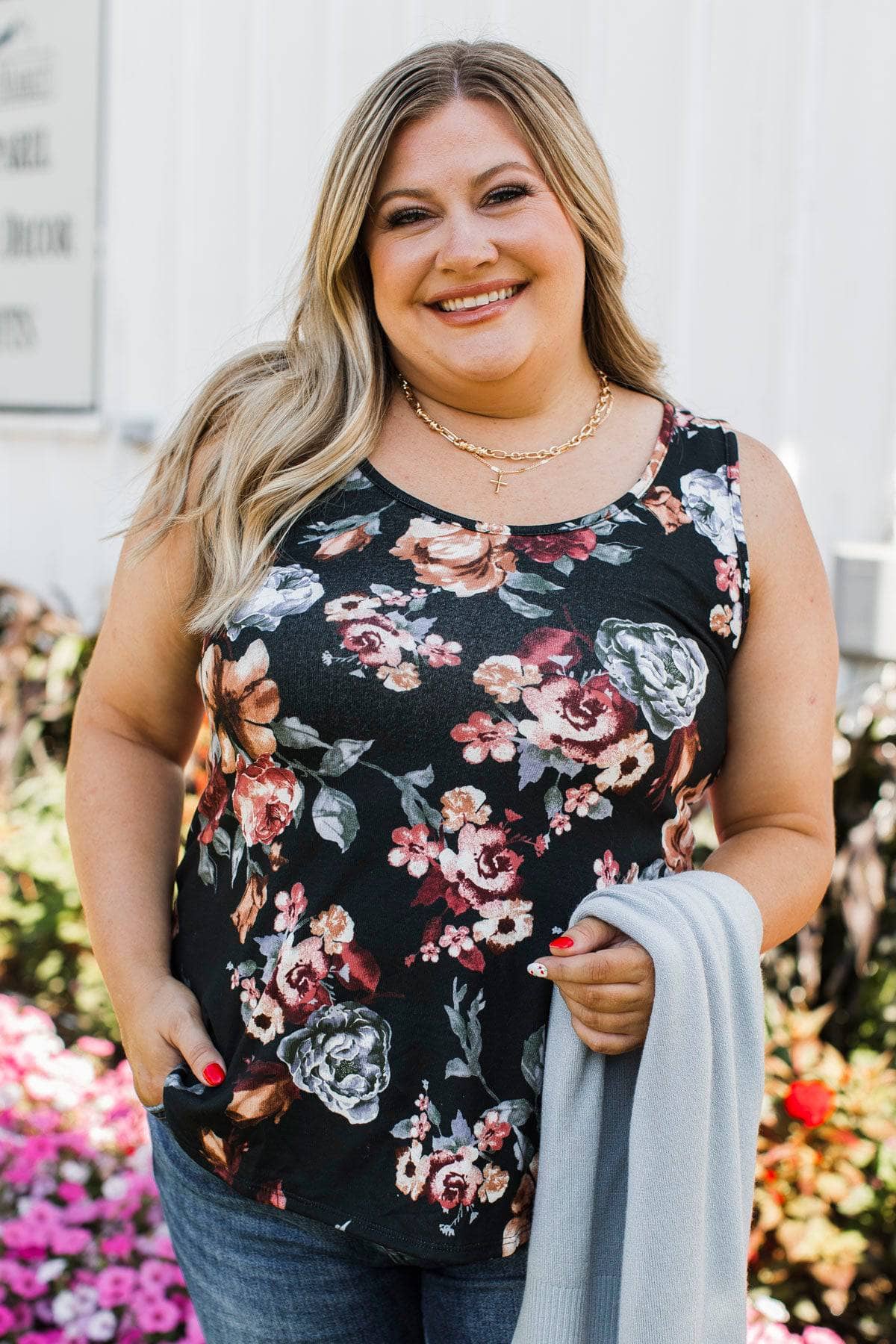 Good Stuff Floral Tank Top- Black - Image 4