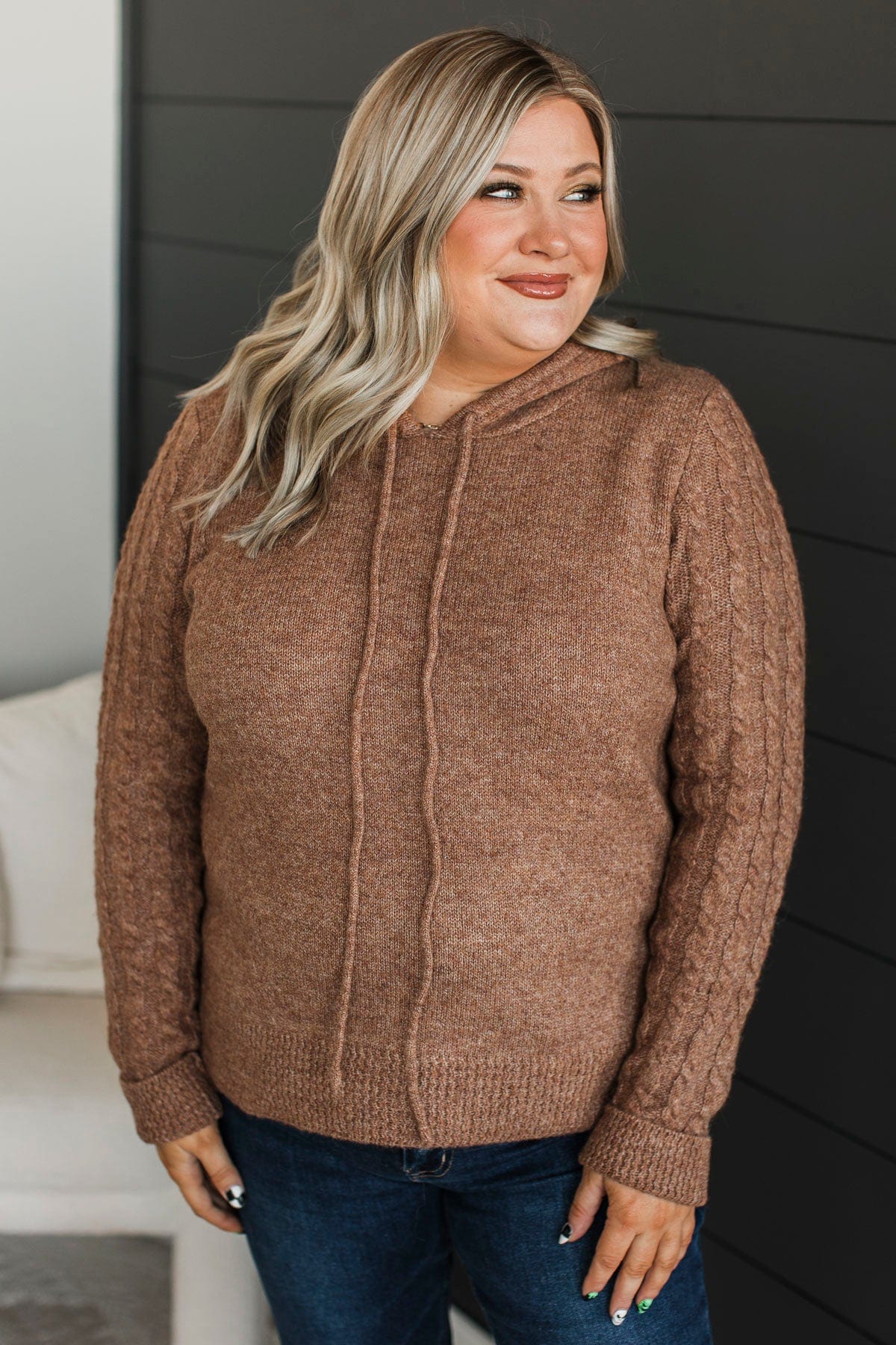 Good Surprises Hooded Knit Sweater- Brown - Image 2