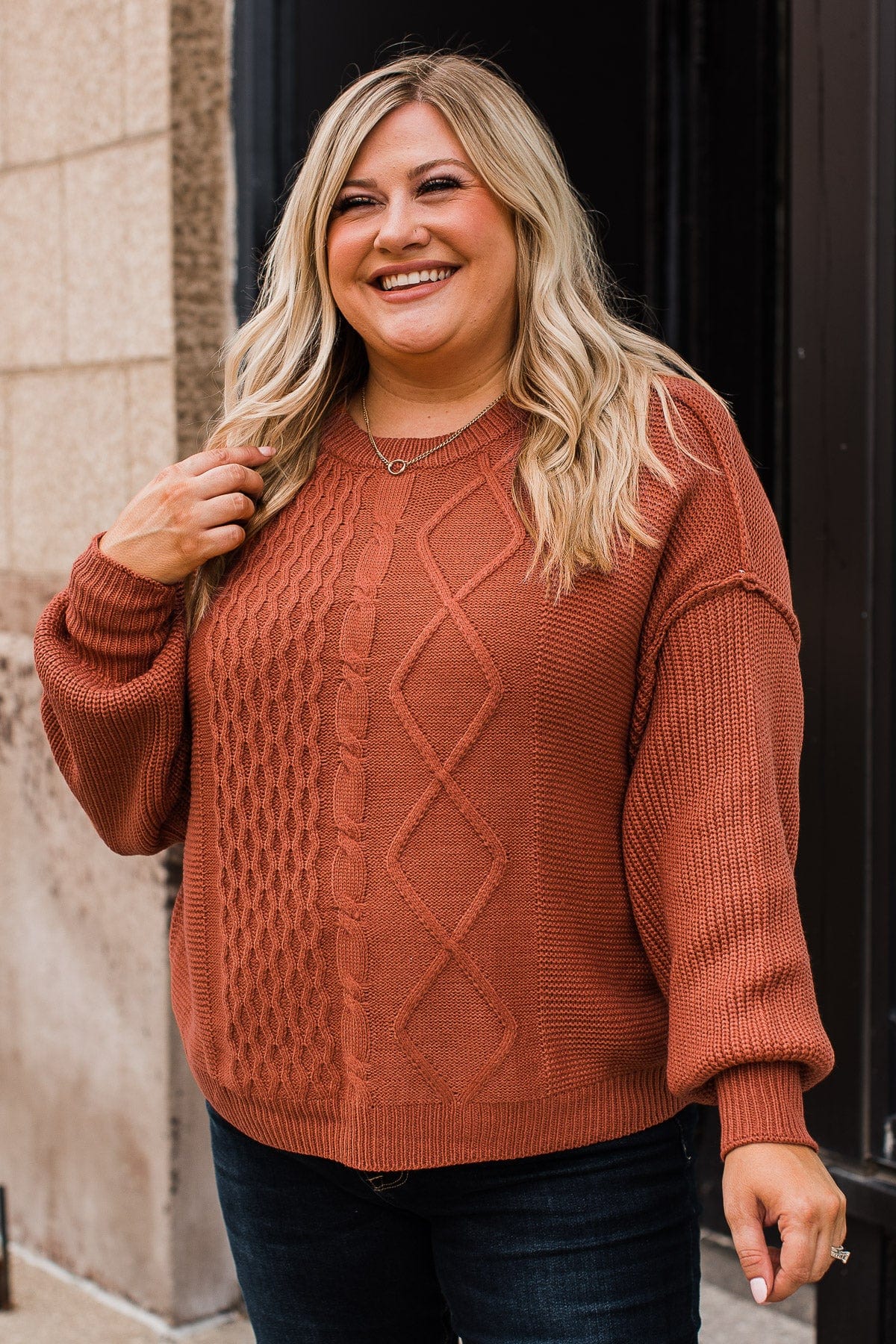 Good Things Await Knit Sweater- Burnt Orange - Image 2
