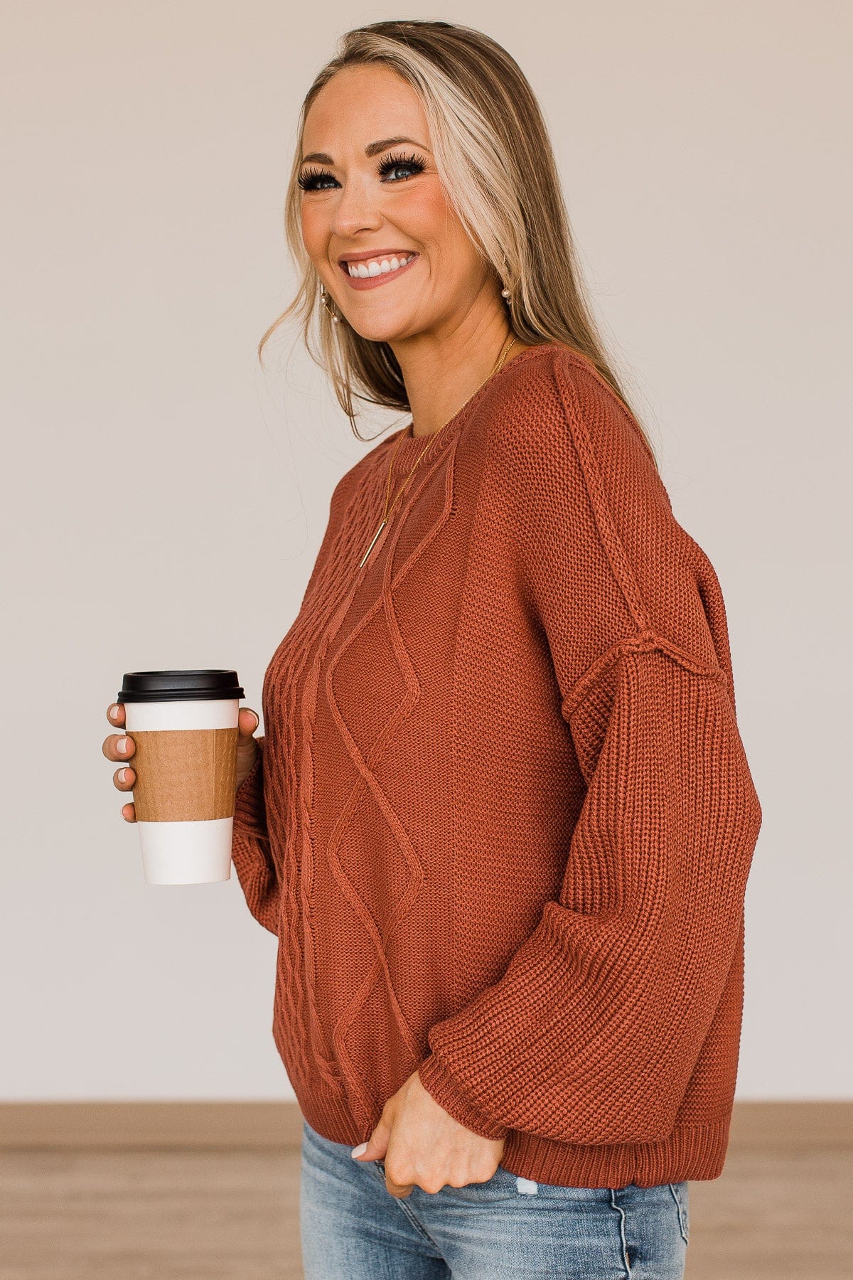 Good Things Await Knit Sweater- Burnt Orange - Image 6