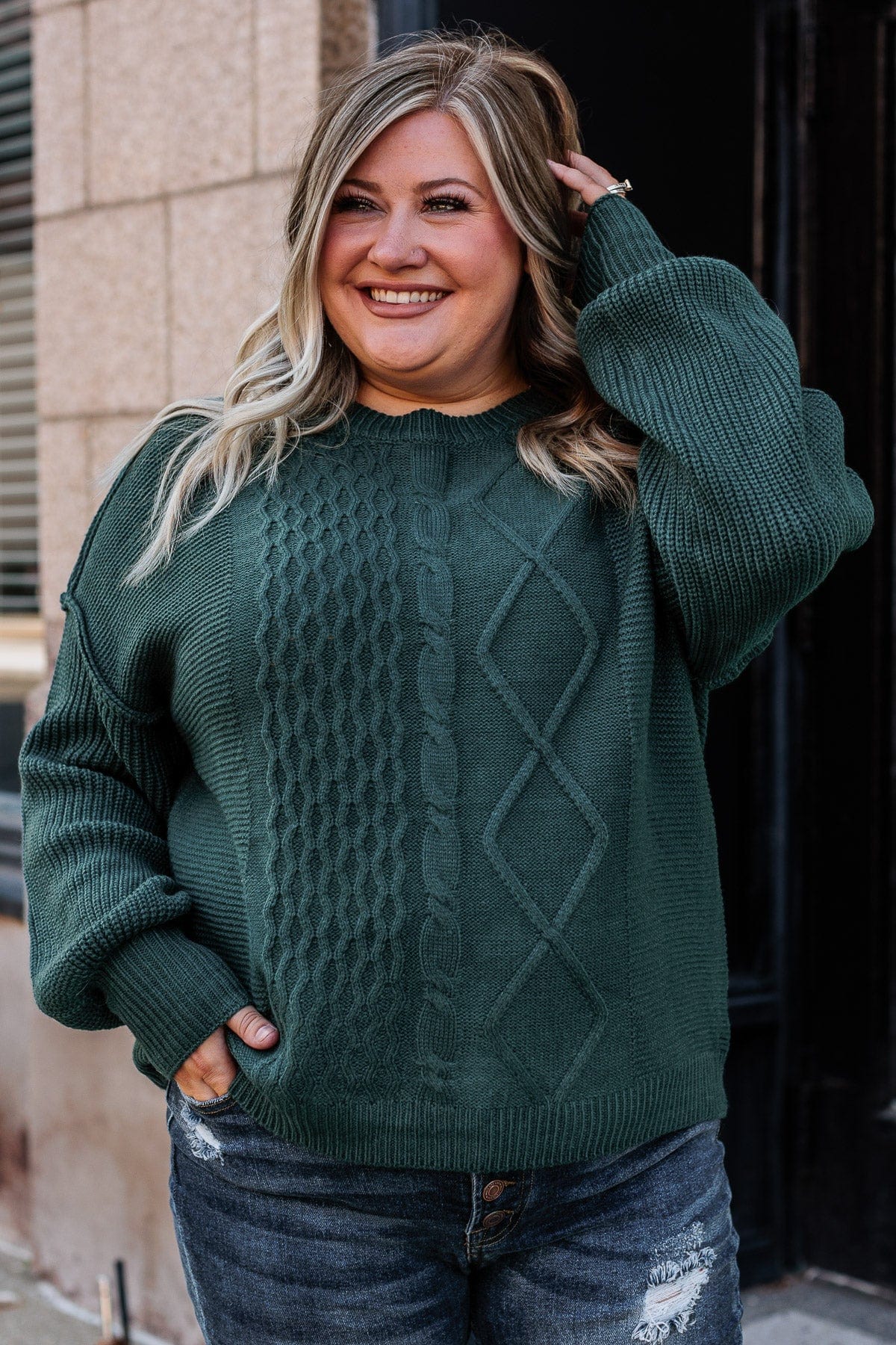 Good Things Await Knit Sweater- Dark Teal - Image 2