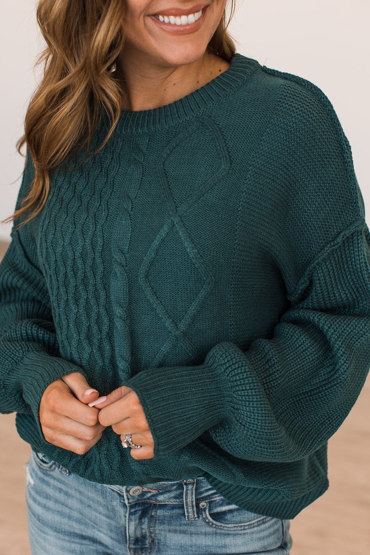 Good Things Await Knit Sweater- Dark Teal - Image 3