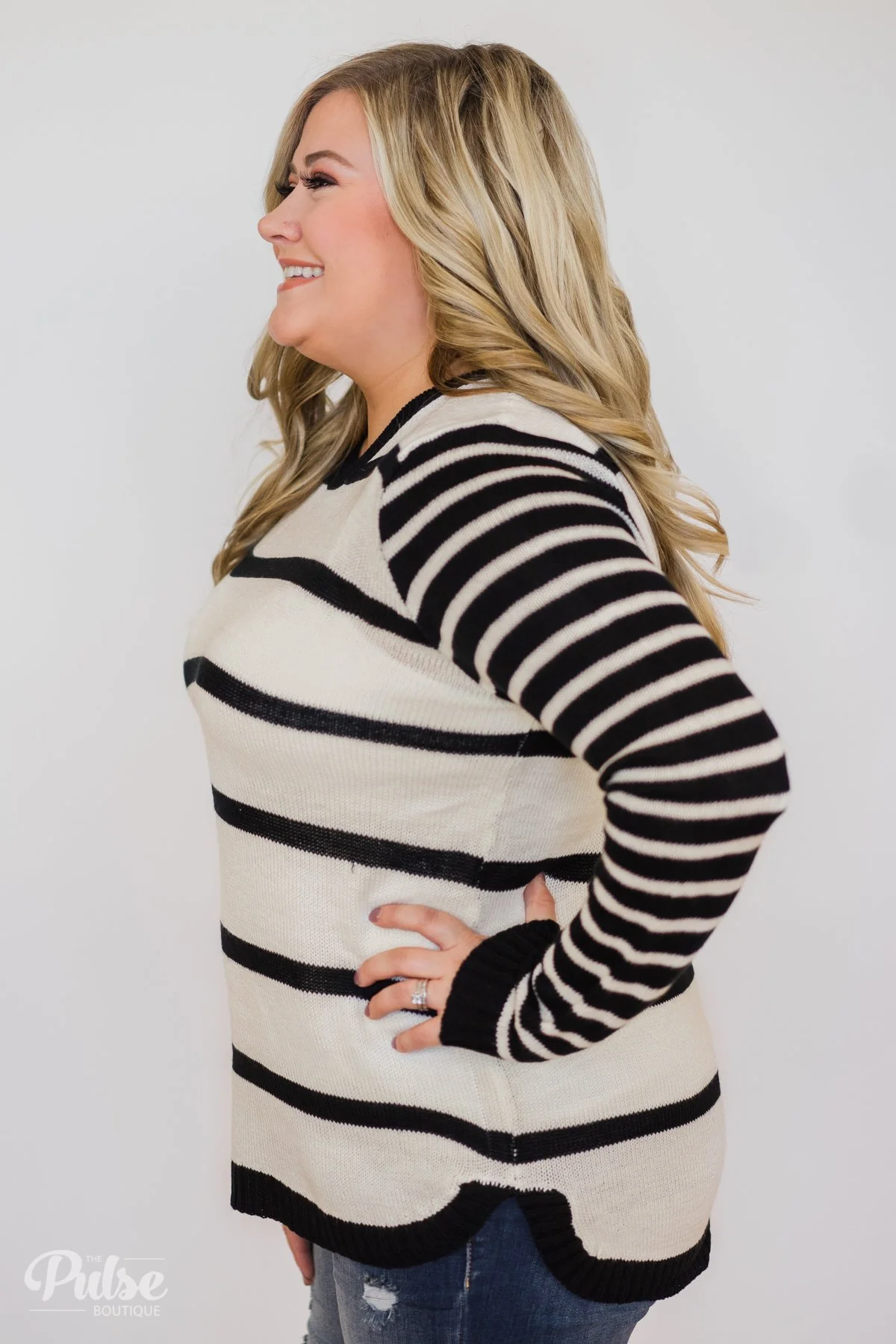 Good Things Coming Striped Knit Sweater- Black - Image 9