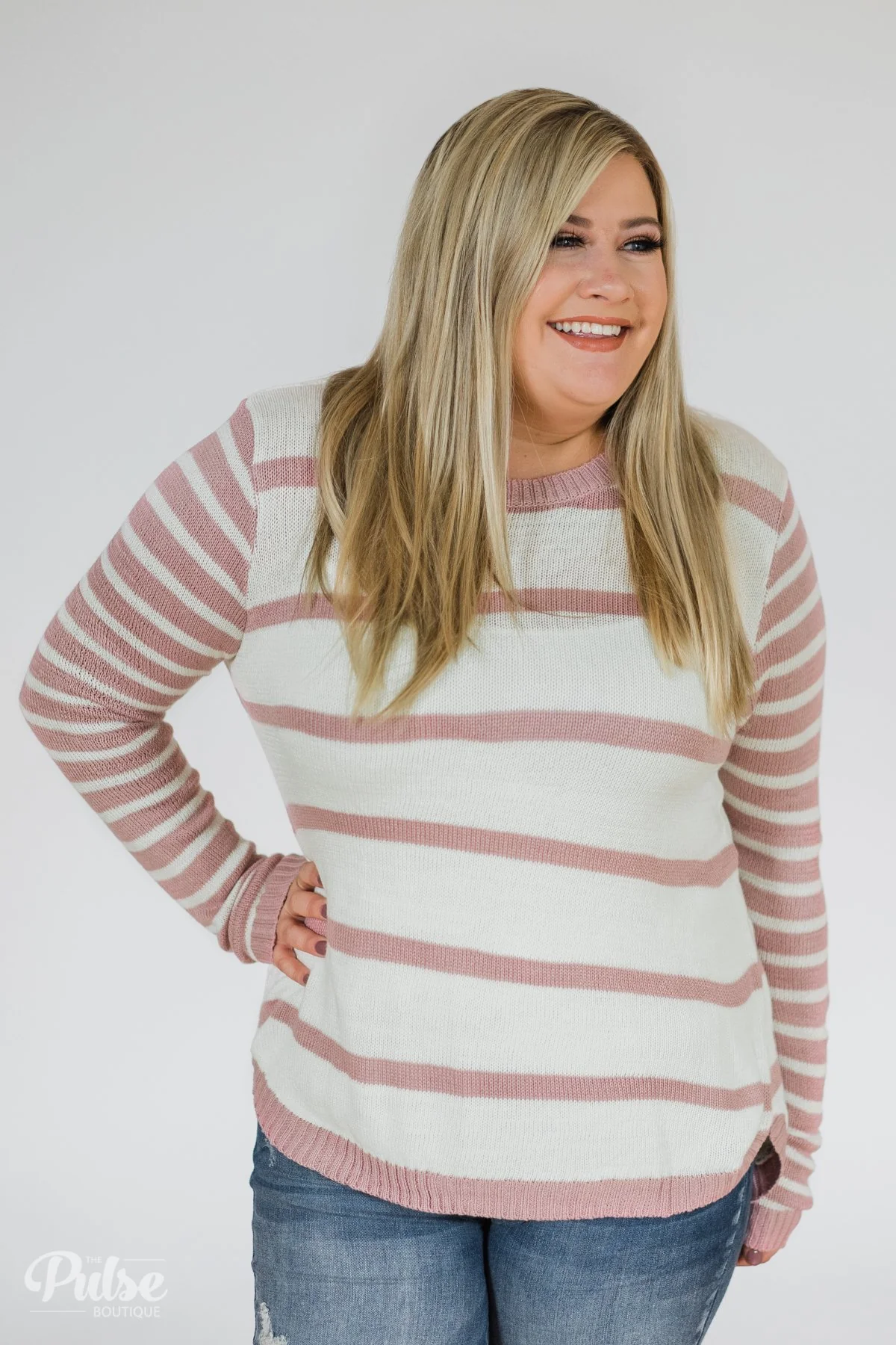 Good Things Coming Striped Knit Sweater- Light Mauve - Image 2