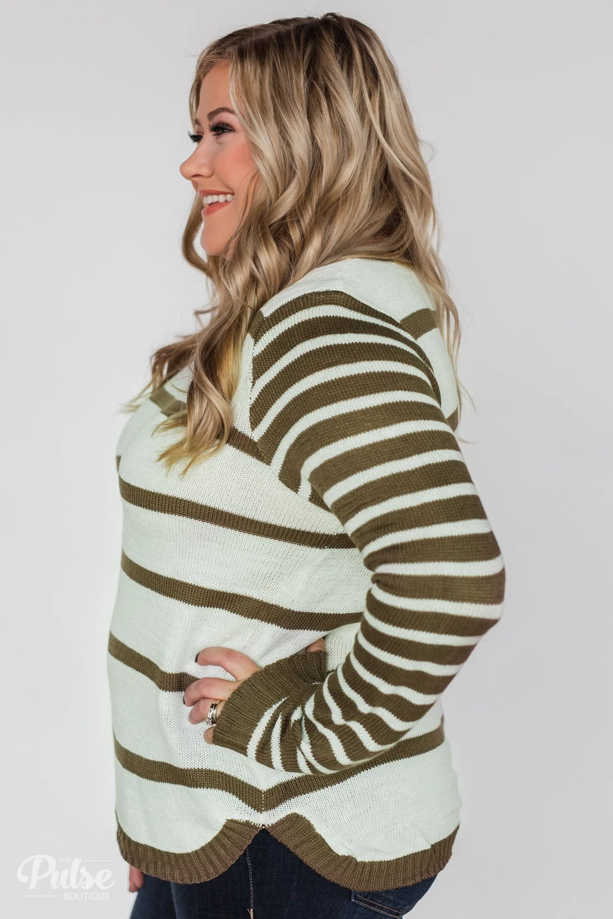 Good Things Coming Striped Knit Sweater- Olive - Image 12