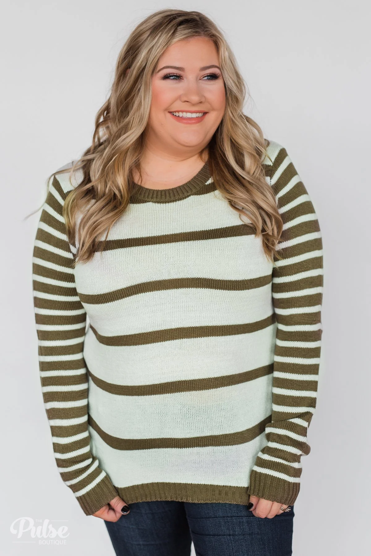 Good Things Coming Striped Knit Sweater- Olive - Image 3