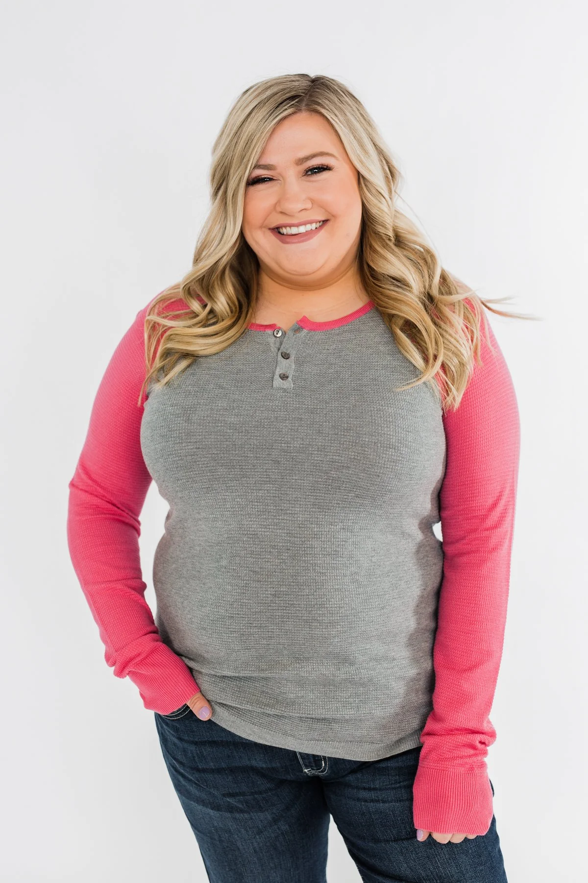 Good Things To Come Raglan Top- Dark Grey & Pink - Image 2