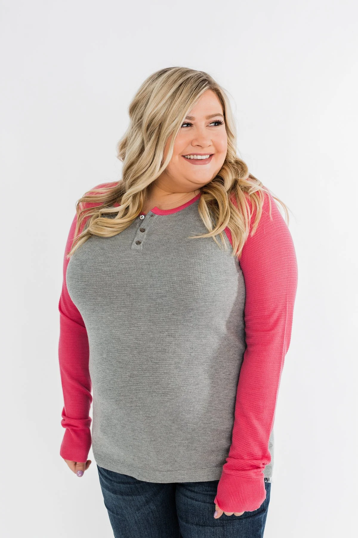 Good Things To Come Raglan Top- Dark Grey & Pink - Image 6