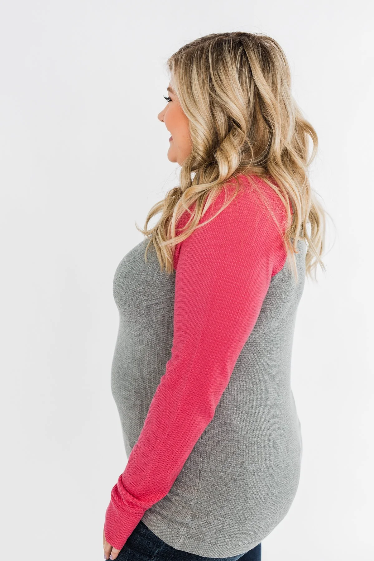 Good Things To Come Raglan Top- Dark Grey & Pink - Image 8
