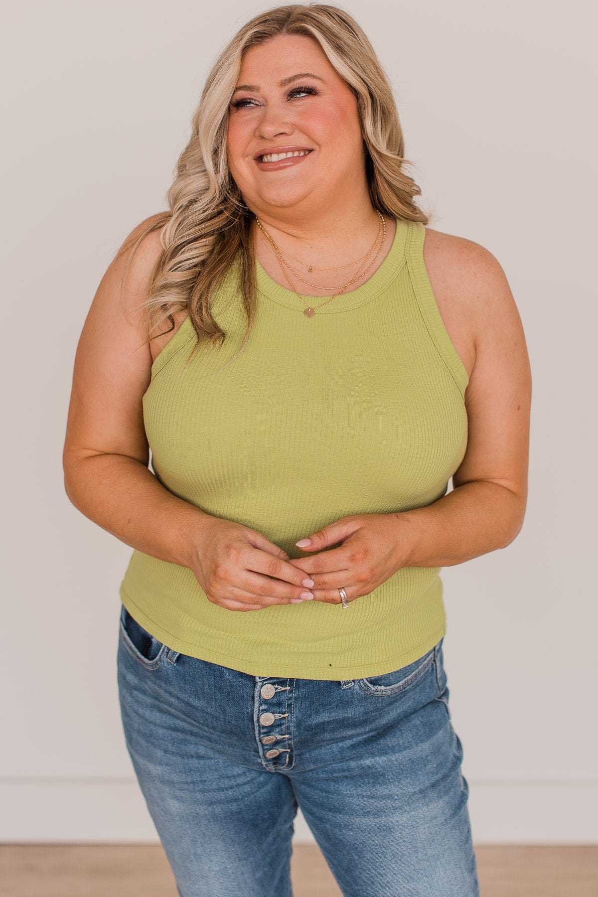 Good To Go Ribbed Knit Tank Top- Pale Olive - Image 4
