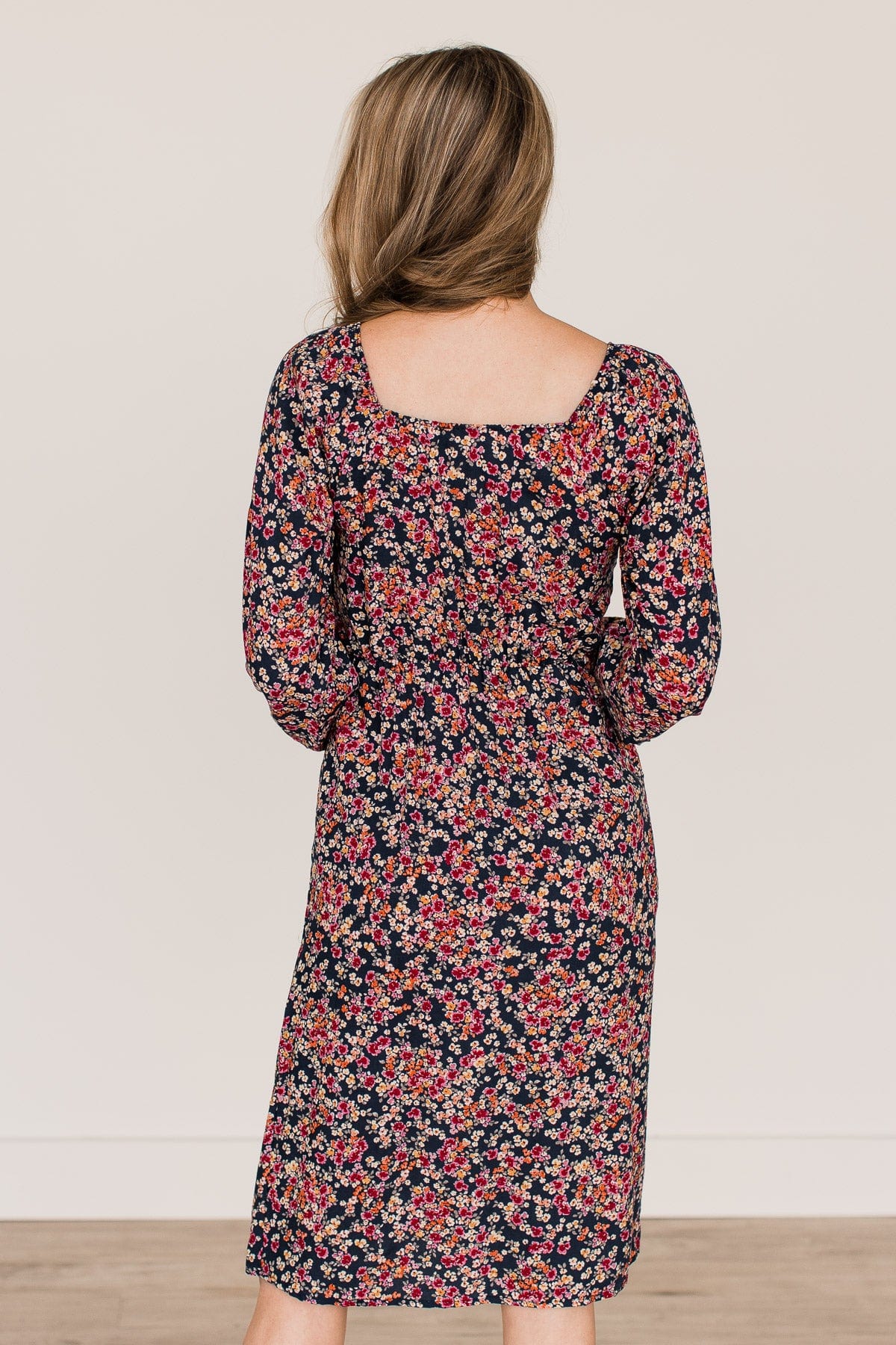 Good To See Floral Midi Dress- Navy - Image 8