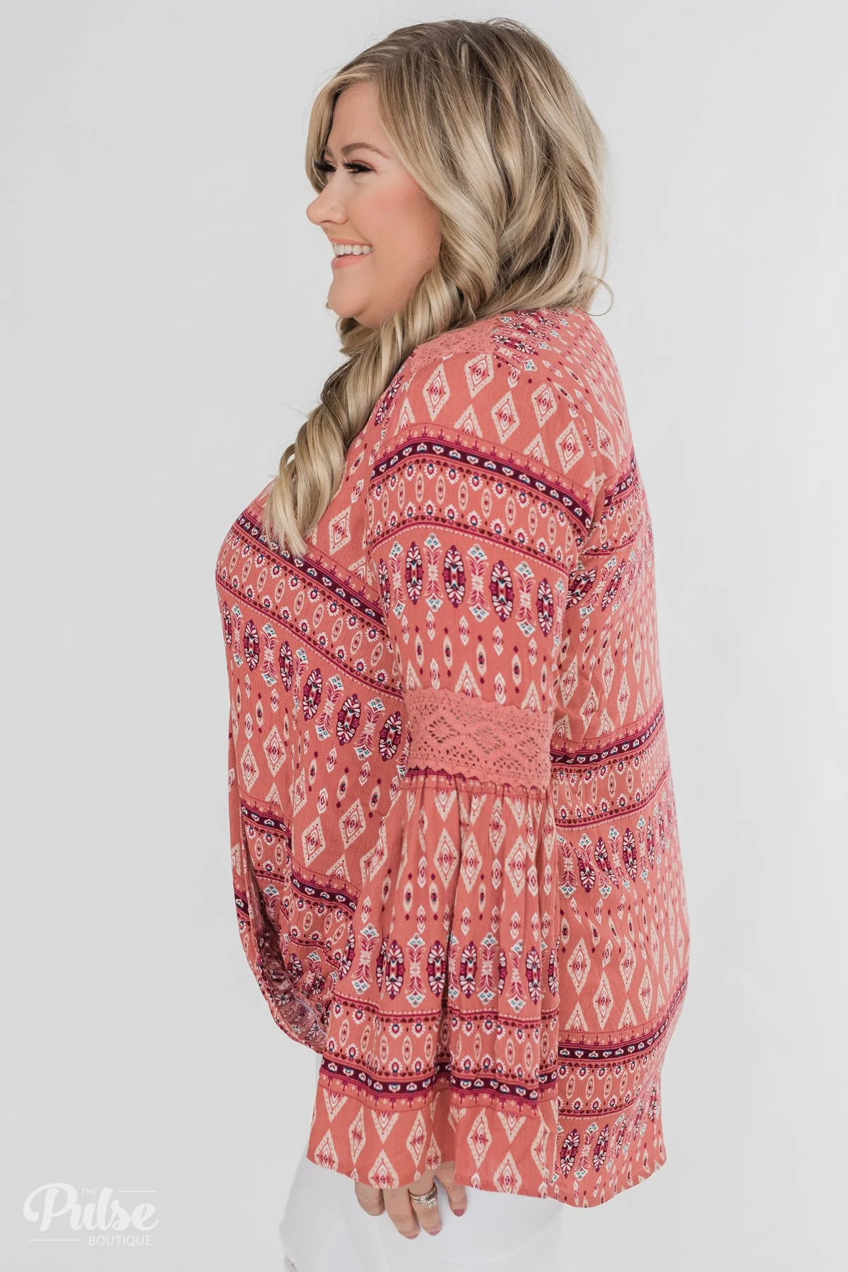 Good Vibes Only Wrap Detail V-Neck Top- Light Rust - Image 12