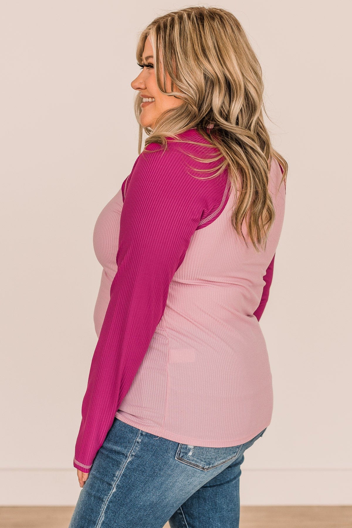 Good Wishes Button Knit Top- Pink & Magenta - Image 5
