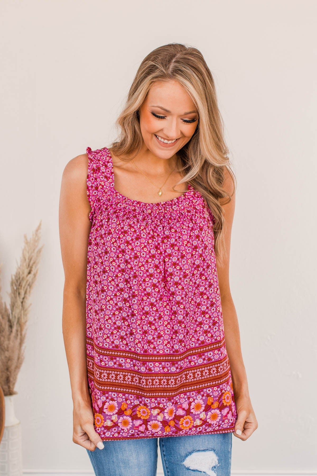 Gorgeous Dream Floral Tank- Magenta - Image 2