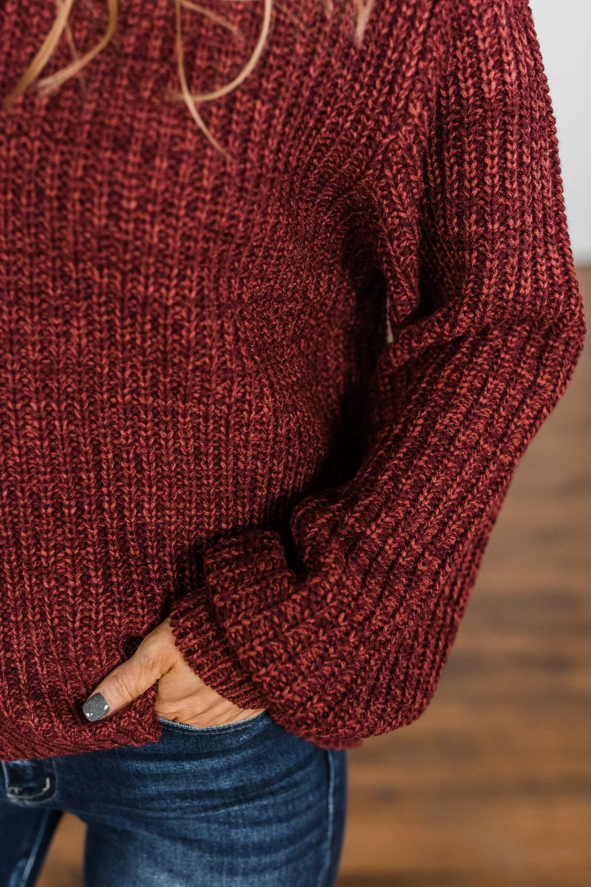 Gorgeous Girl Thick Knit Sweater- Burgundy - Image 3