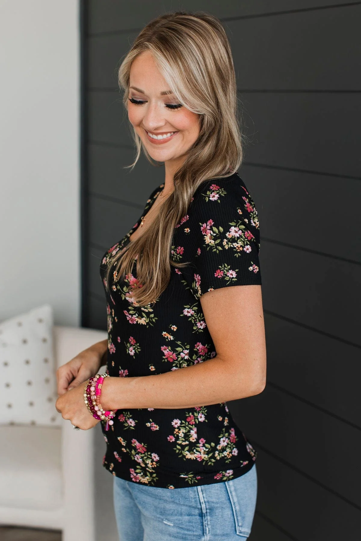 Got Me Good Short Sleeve Floral Top- Black - Image 5