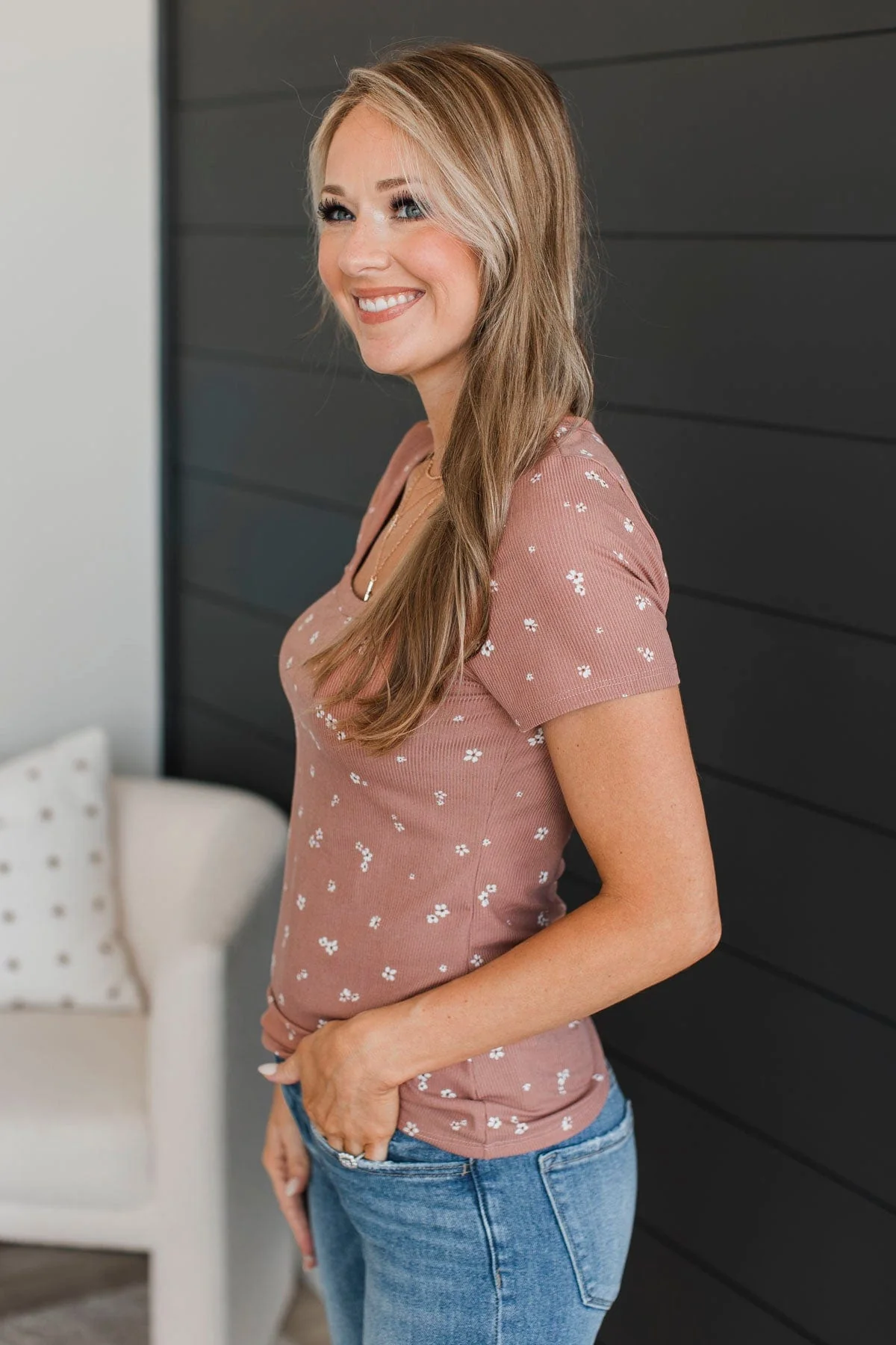 Got Me Good Short Sleeve Floral Top- Dusty Mauve - Image 5