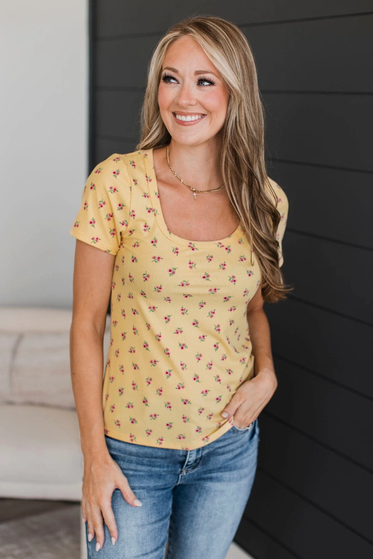 Got Me Good Short Sleeve Floral Top- Yellow - Image 3