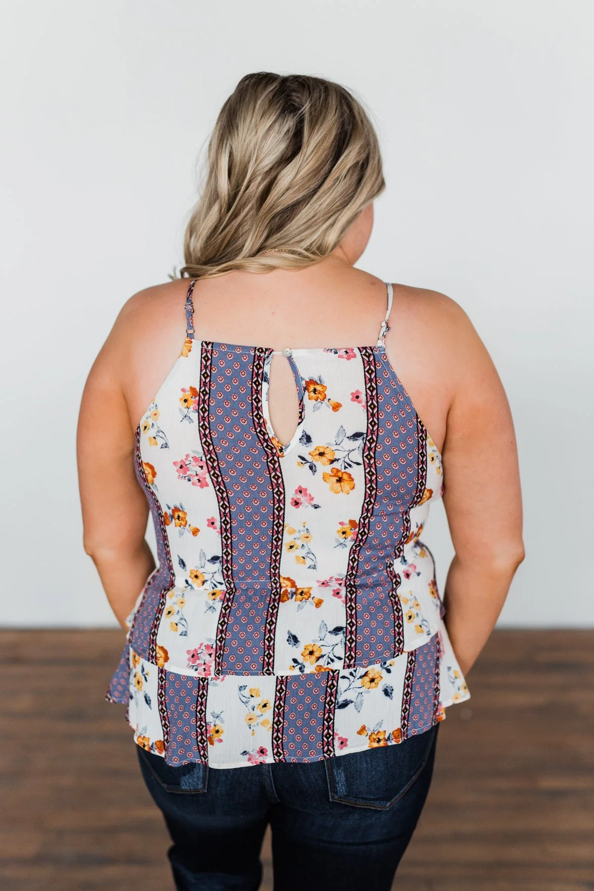 Got My Attention Tank Top- Ivory & Dusty Blue - Image 10