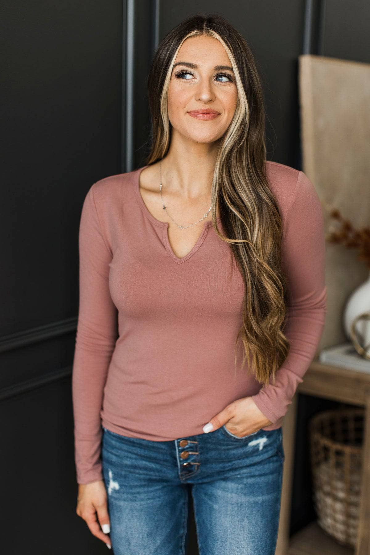 Got The Look Long Sleeve Top- Dusty Mauve - Image 3
