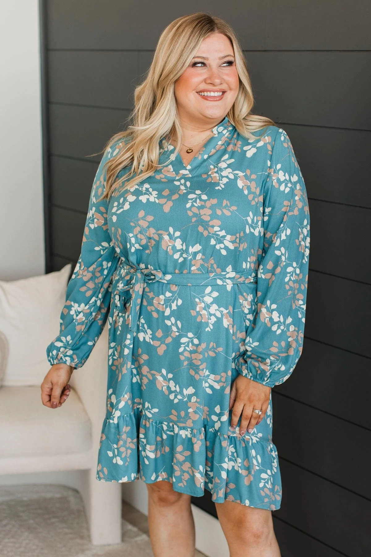 Got The Moves Floral Dress- Denim Blue - Image 3