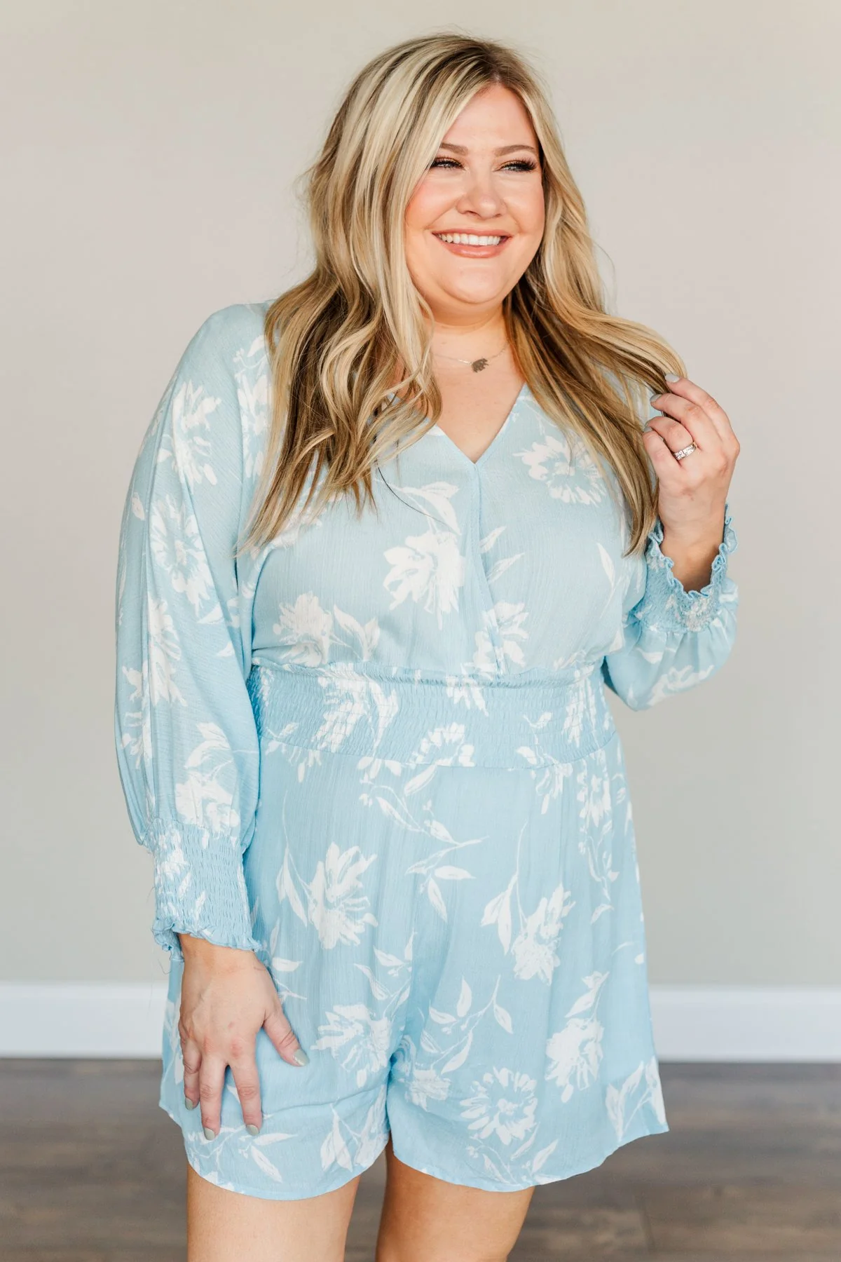 Got You On My Mind Floral Romper- Sky Blue - Image 3