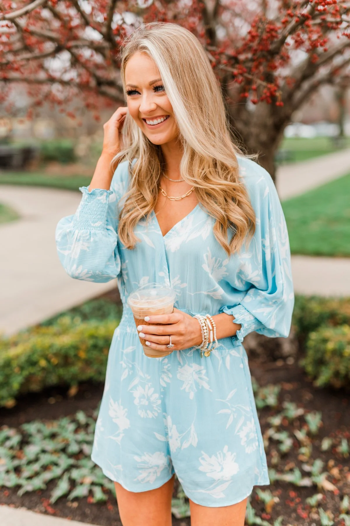 Got You On My Mind Floral Romper- Sky Blue - Image 4