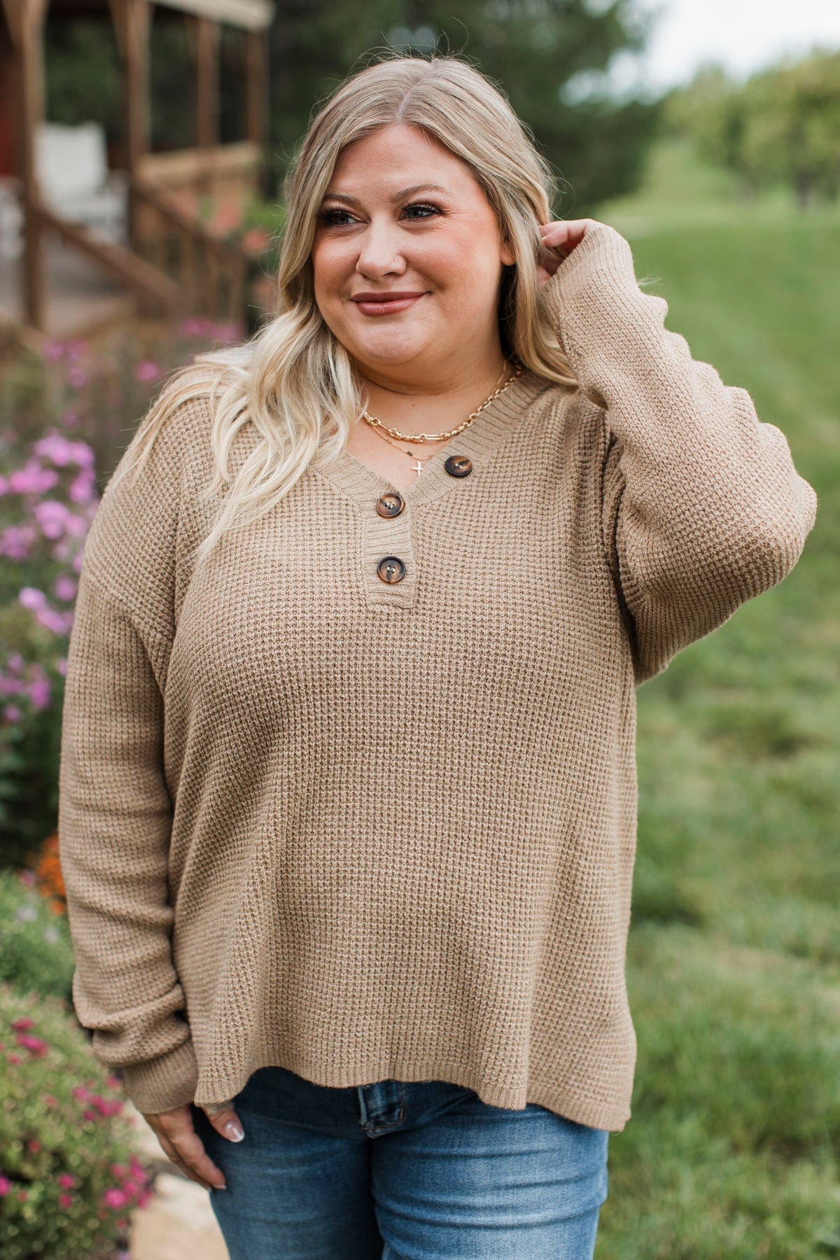 Gotta Start Somewhere Knit Sweater- Dark Beige - Image 2