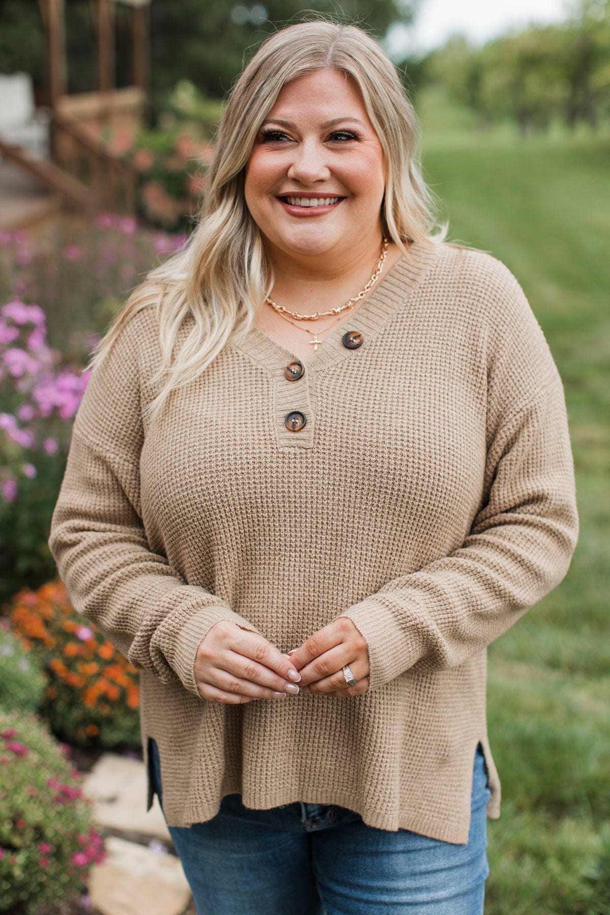 Gotta Start Somewhere Knit Sweater- Dark Beige - Image 6