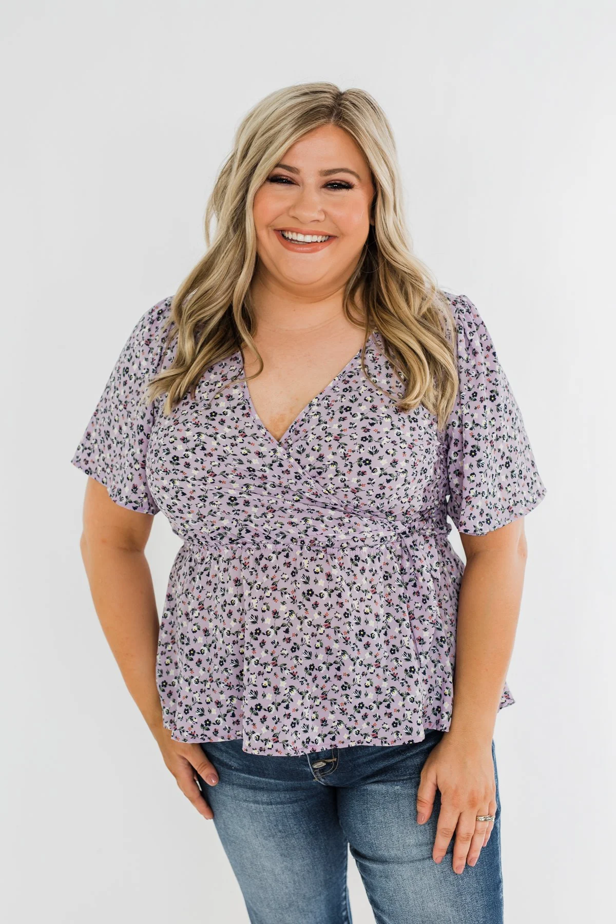Grace Finds Me Floral Wrap Blouse- Lavender - Image 2