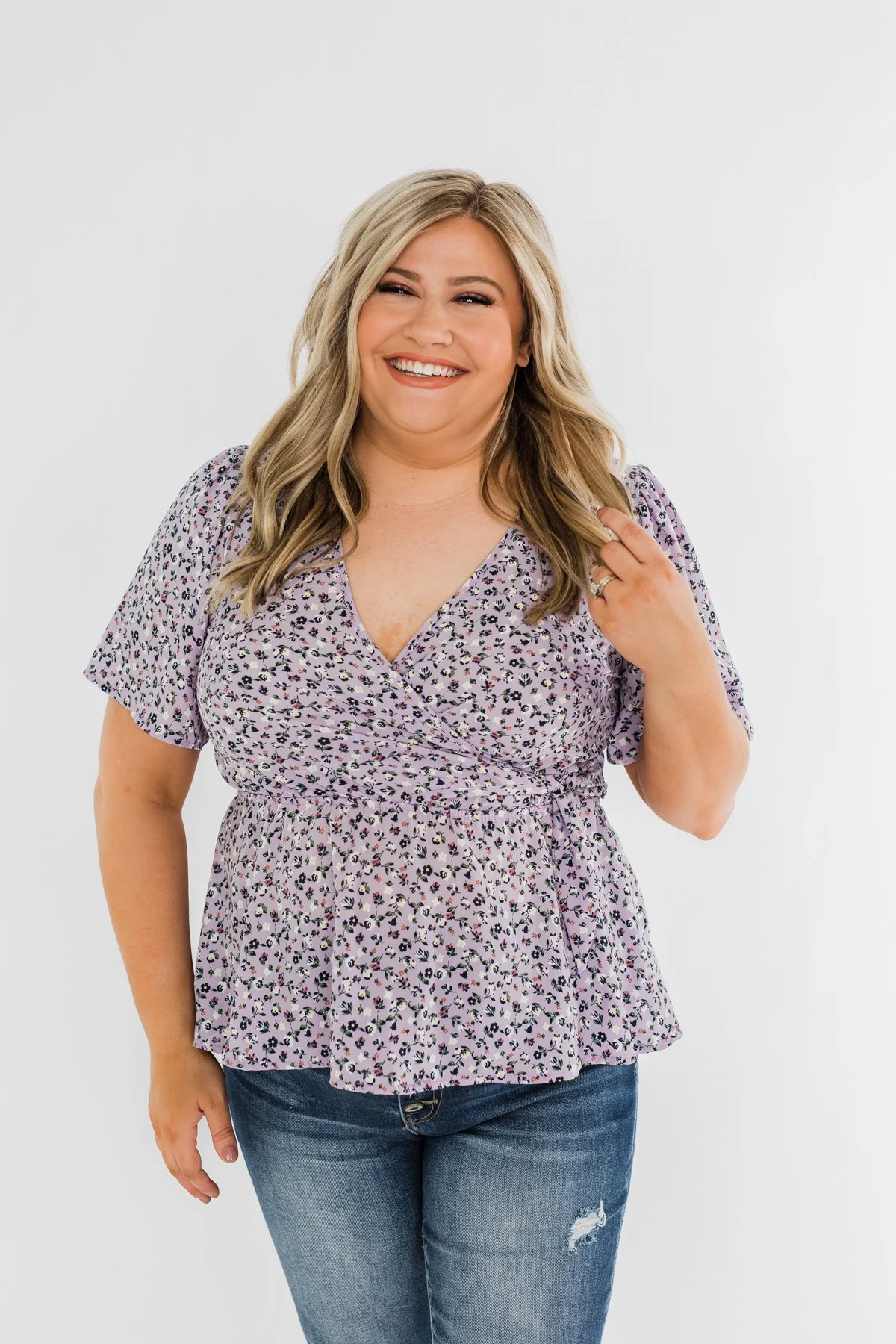 Grace Finds Me Floral Wrap Blouse- Lavender - Image 4