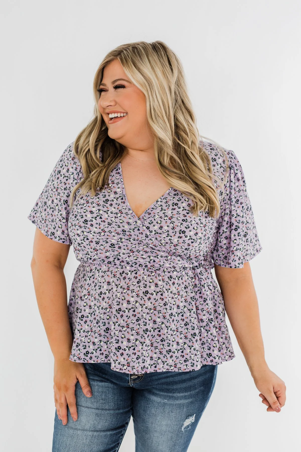 Grace Finds Me Floral Wrap Blouse- Lavender - Image 6