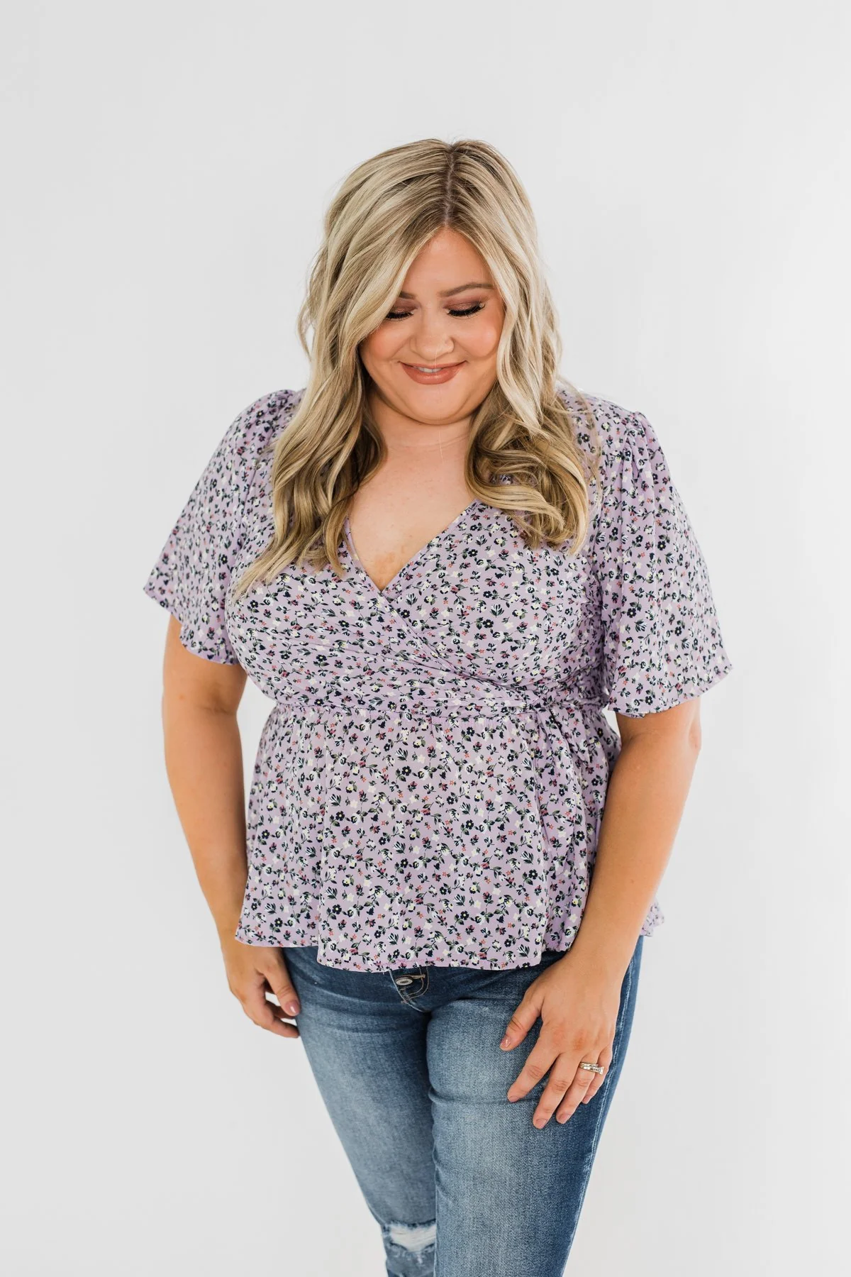 Grace Finds Me Floral Wrap Blouse- Lavender - Image 8