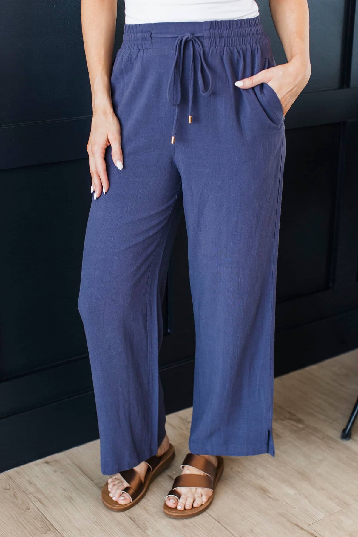 Grace In Every Step Linen Pants- Navy