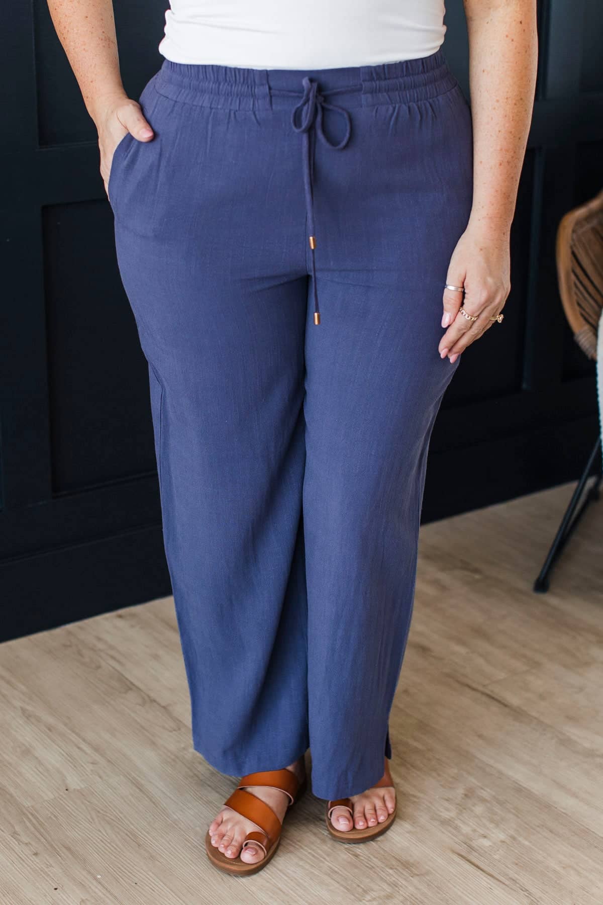 Grace In Every Step Linen Pants- Navy - Image 2