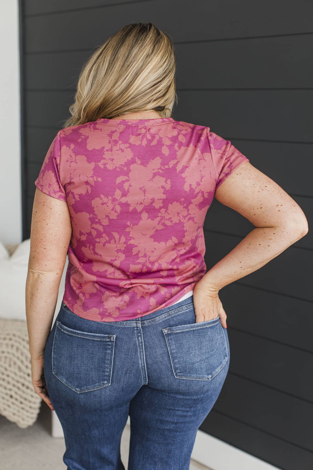 Graceful Days Short Sleeve Floral Top- Magenta - Image 6