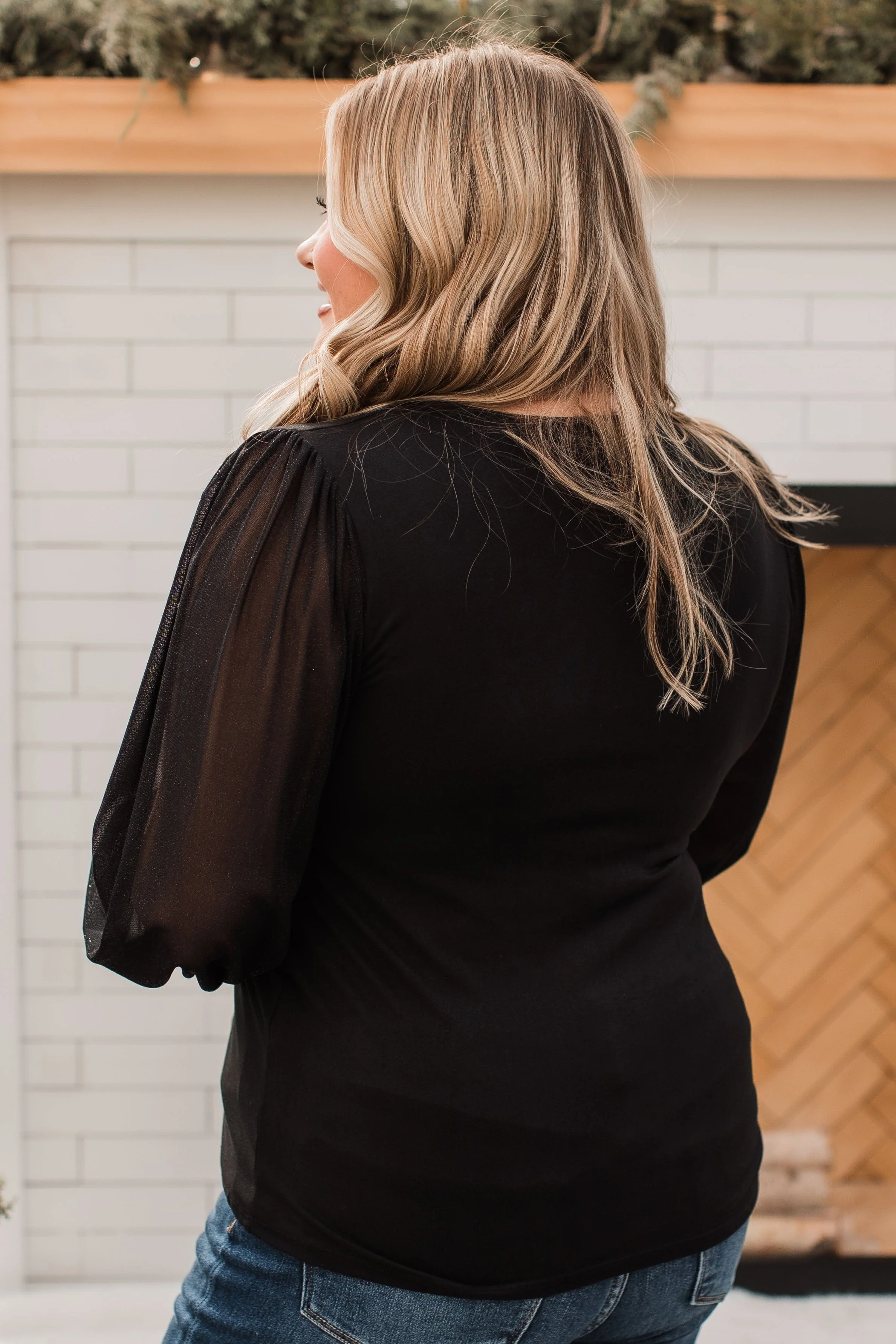 Grand Entrance Shimmer Sleeve Top- Black - Image 6