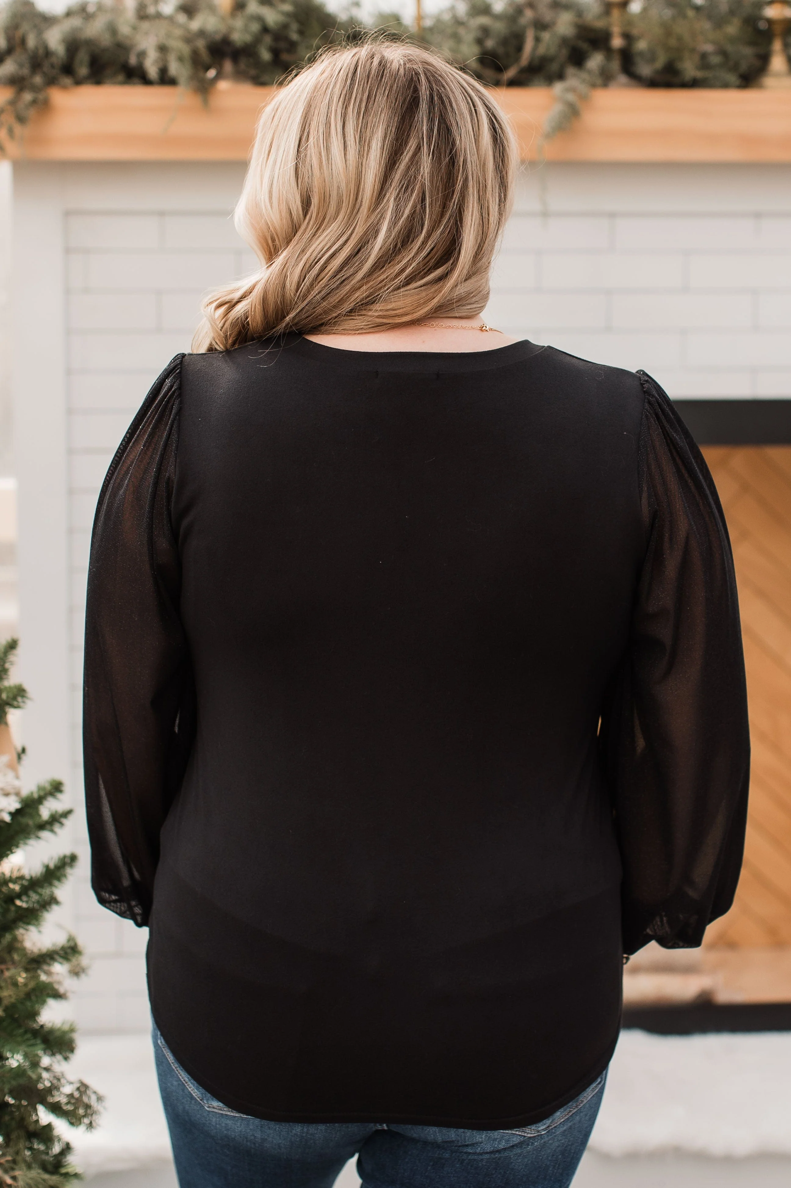 Grand Entrance Shimmer Sleeve Top- Black - Image 8