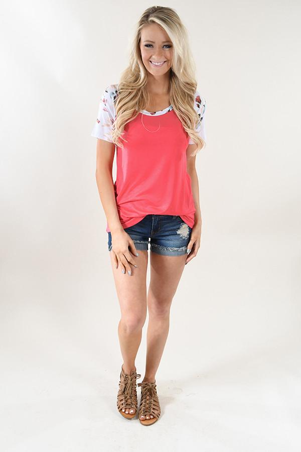 Grapefruit Floral Sleeve Top - Image 2