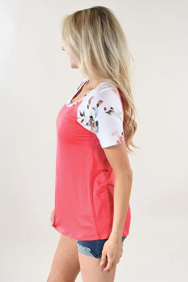 Grapefruit Floral Sleeve Top - Image 5