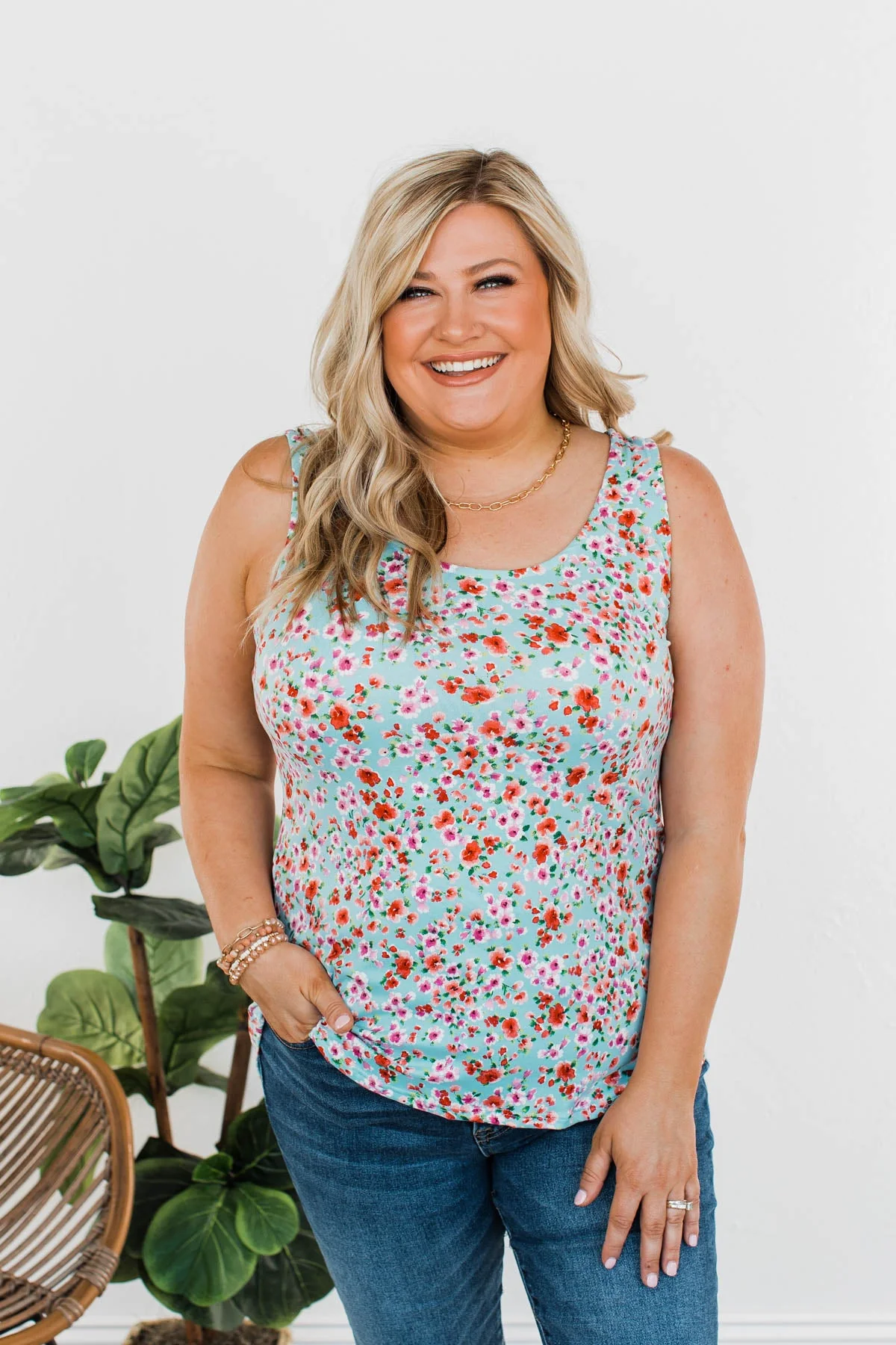 Cricket Chirps Floral Tank- Sky Blue