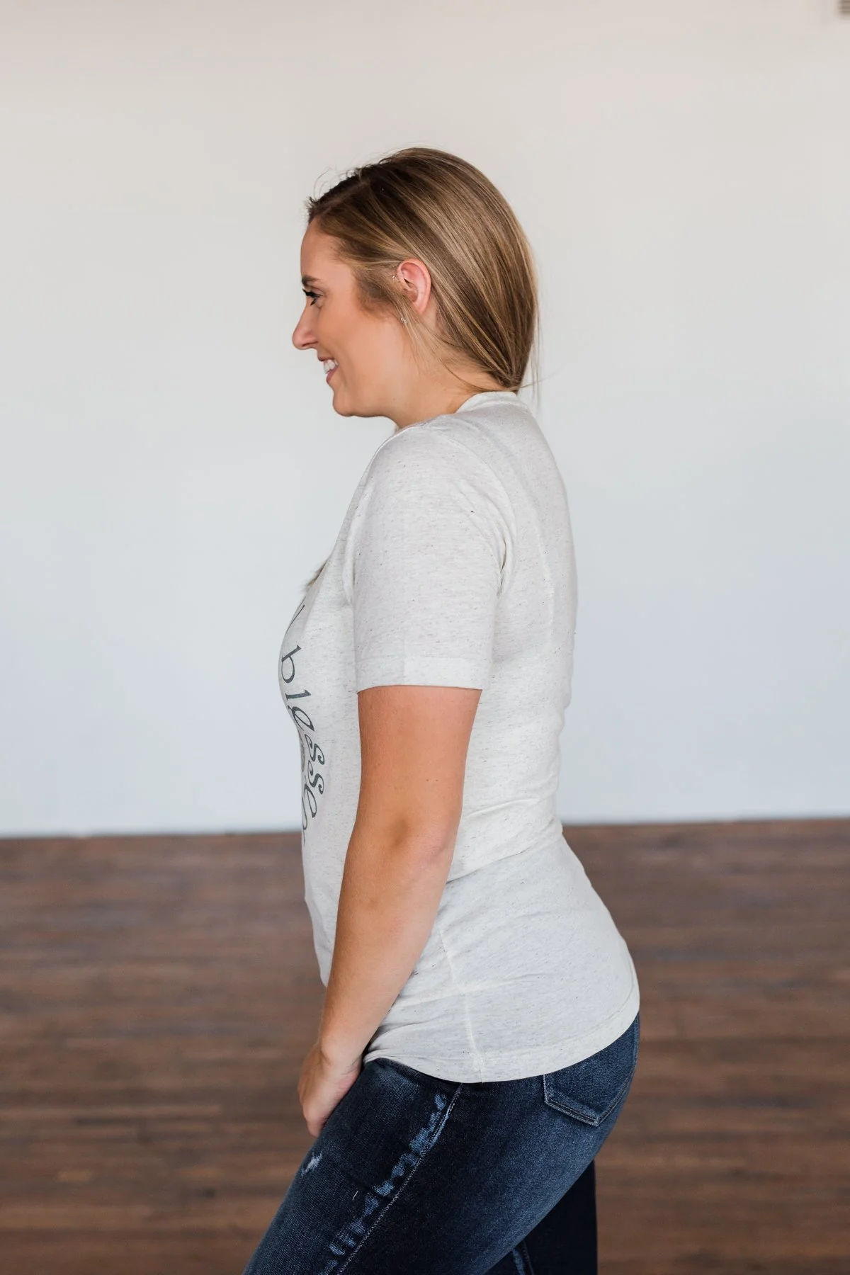 "Grateful, Blessed, Thankful" Graphic Tee- Heathered Oatmeal - Image 11