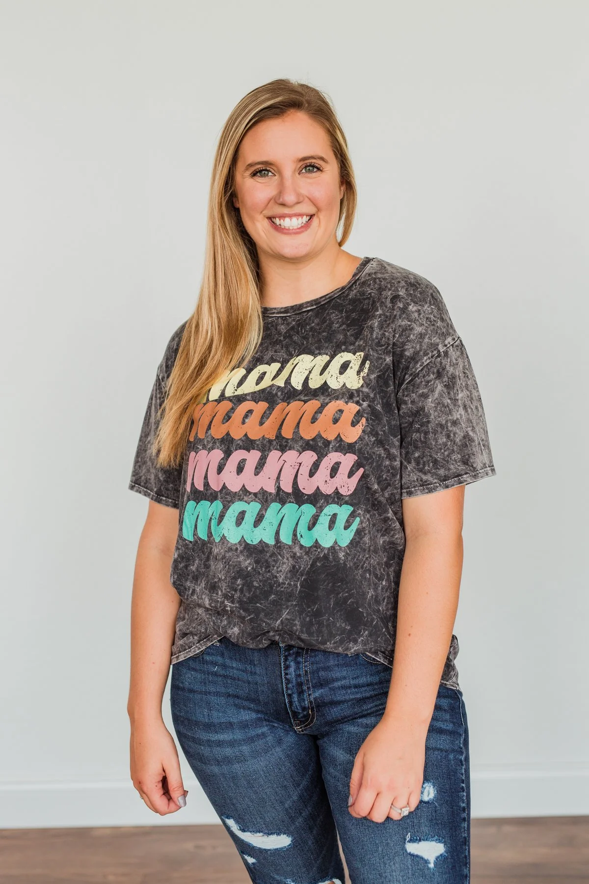 Grateful For You "Mama" Graphic Tee- Washed Charcoal - Image 3