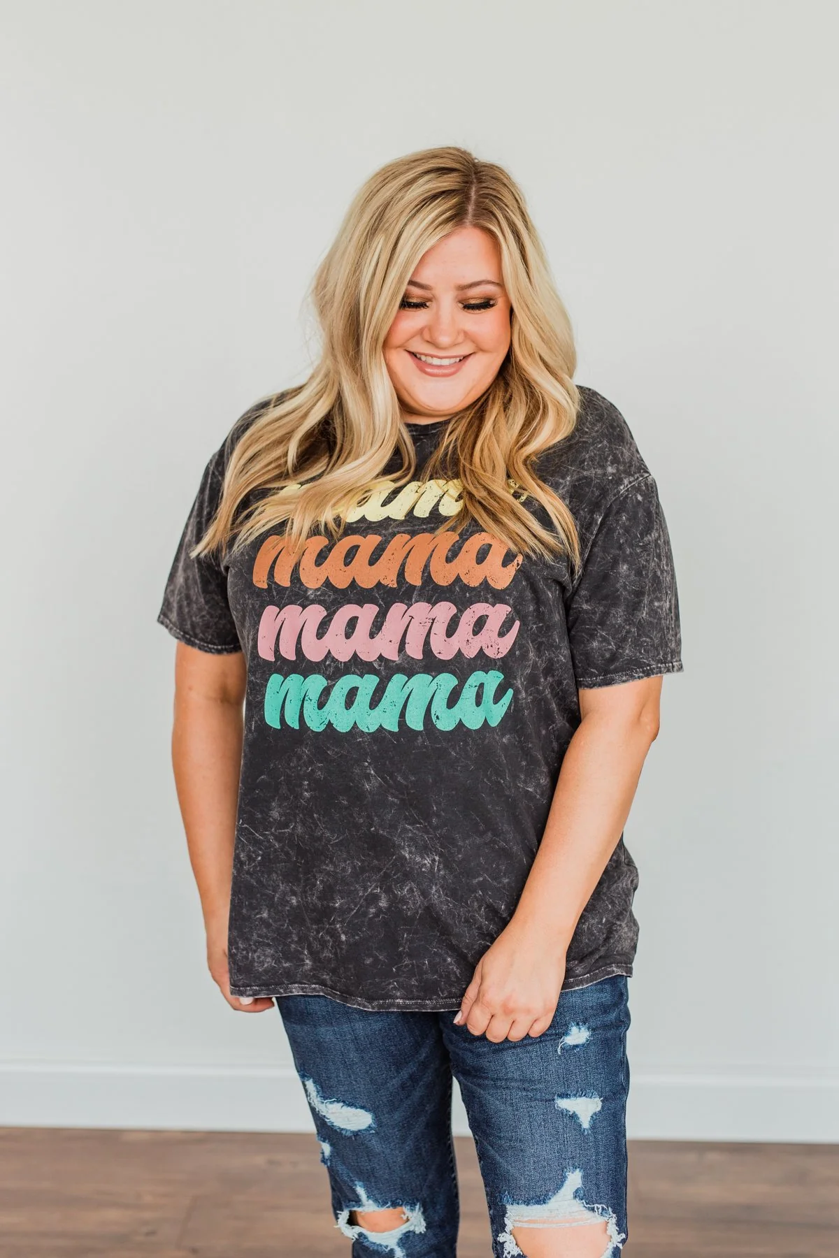 Grateful For You "Mama" Graphic Tee- Washed Charcoal - Image 4